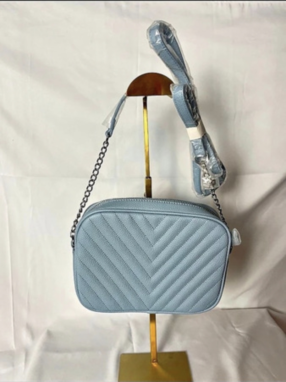 Ruby Jade Leigh Sky Blue Chevron Quilted Vegan Leather Crossbody Bag
